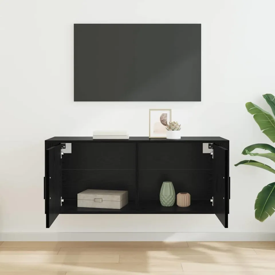 vidaXL Wandgemonteerde TV-kast 100 x 34,5 x 40 cm Zwart Eiken, foto 3