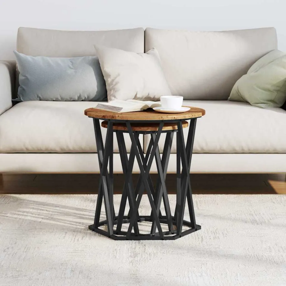 vidaXL Salontafel 2 st Oud Hout 50 x 50 x 50 cm bruin, foto 3
