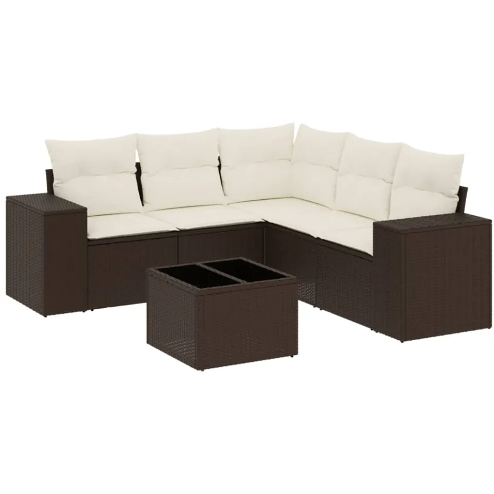vidaXL 6-delige Loungeset met kussens poly rattan bruin