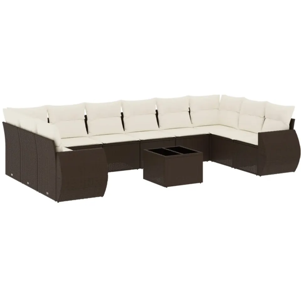 vidaXL 11-delige Loungeset met kussens poly rattan bruin
