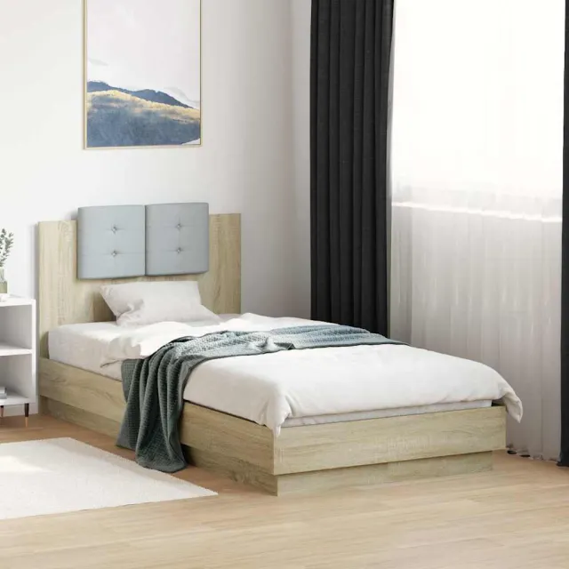 vidaXL Bedframe met hoofdbord en LED sonoma eikenkleurig 75x190 cm