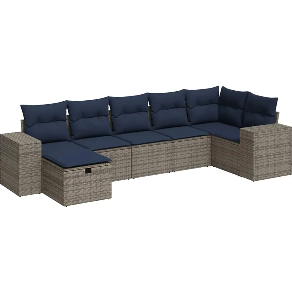vidaXL 7-delige Loungeset met kussens poly rattan grijs, foto 3