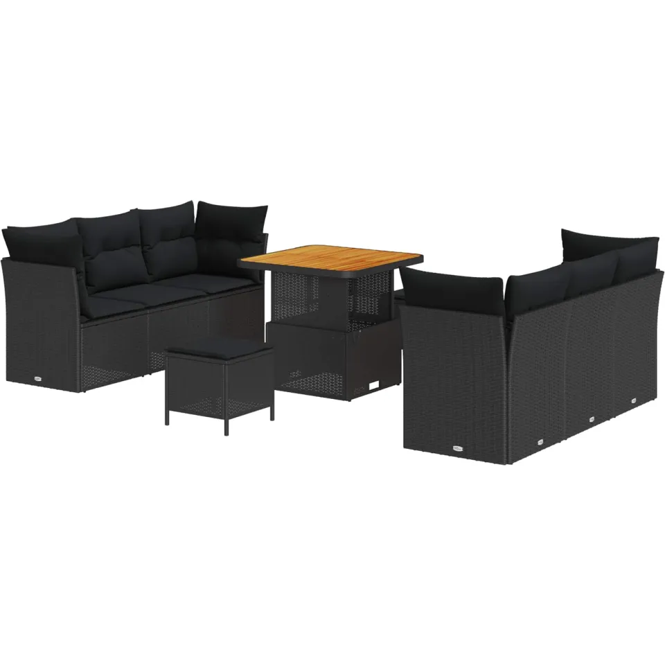vidaXL Tuin Sofa Set 9 st Zwart poly rattan
