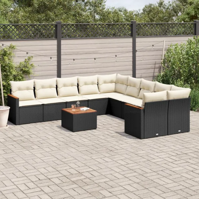 vidaXL 11-delige Loungeset met kussens poly rattan zwart, foto 2