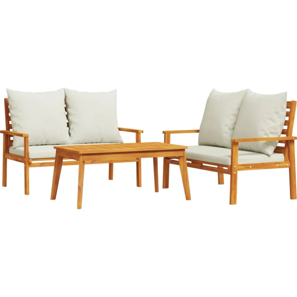 vidaXL 3-delige Loungeset met kussens massief acaciahout bruin, foto 3