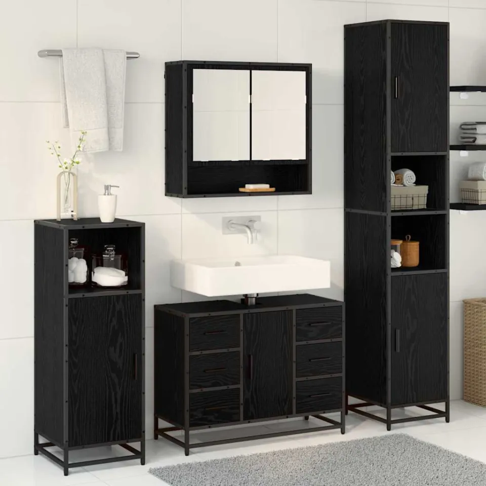 vidaXL Badkamermeubelset 4 st Zwart Eiken 35 x 37,5 x 188,5 cm, foto 3