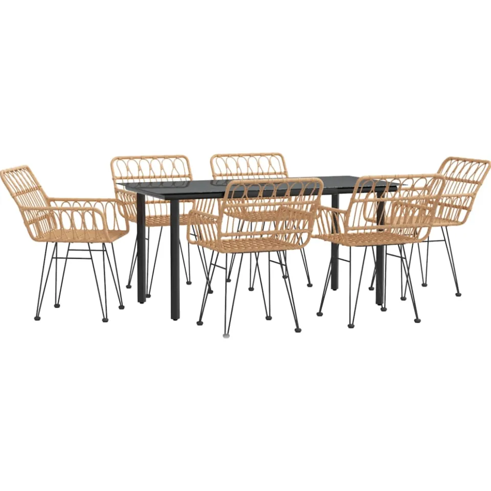 vidaXL 7-delige Tuinset poly rattan Bruin