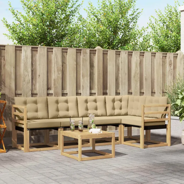 vidaXL Buiten bankenset 6 st 5-zits Wit en Beige