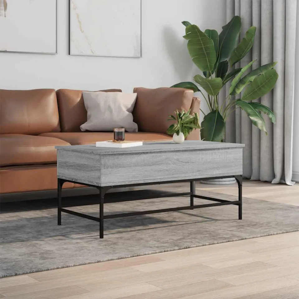 vidaXL Salontafel 100x50x45 cm bewerkt hout en metaal grijs sonoma, foto 3