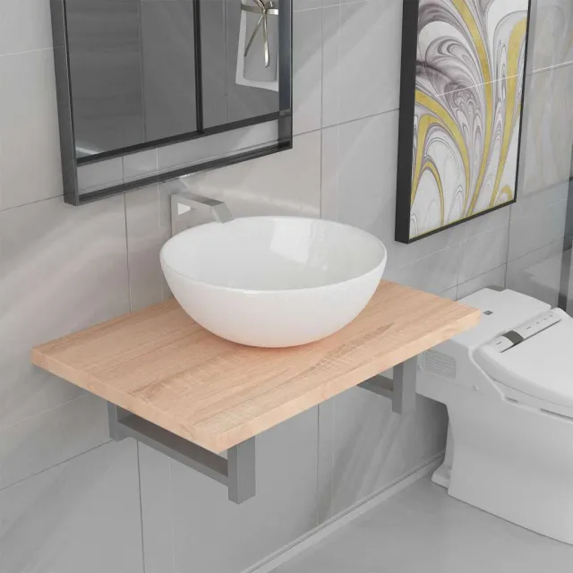 vidaXL 2-delige Badkamermeubelset keramiek eikenkleurig, foto 2