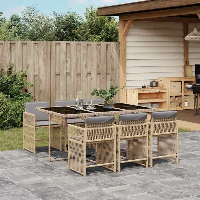 vidaXL 7-delige Tuinset met kussens poly rattan gemengd beige, foto 2