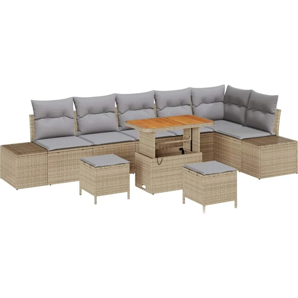 vidaXL Tuinbankenset 9 st Beige poly rattan