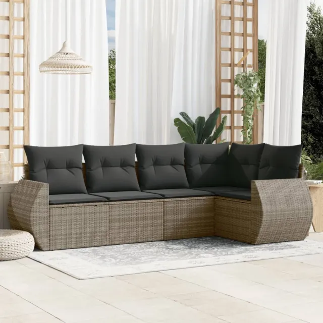 vidaXL 5-delige tuinbankset met kussens, grijs polyrotan, foto 2