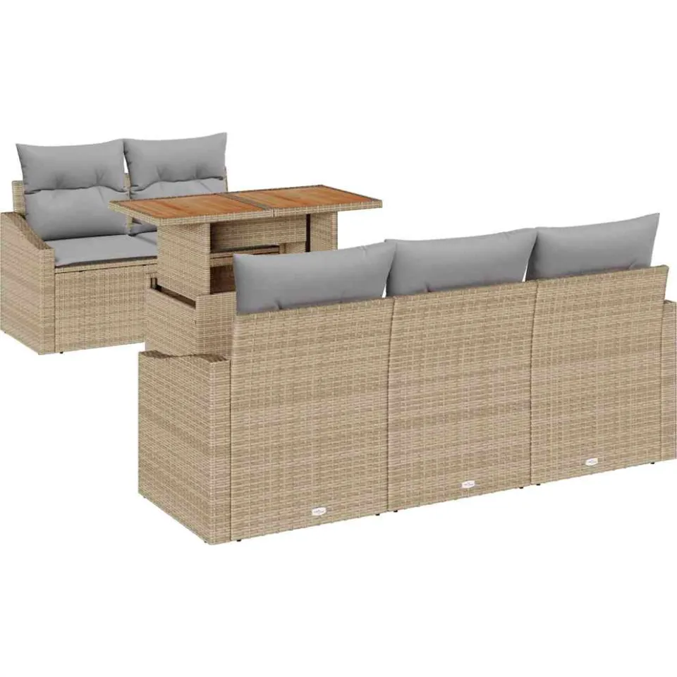 vidaXL Tuin Sofa Set 6 st Beige Poly riet