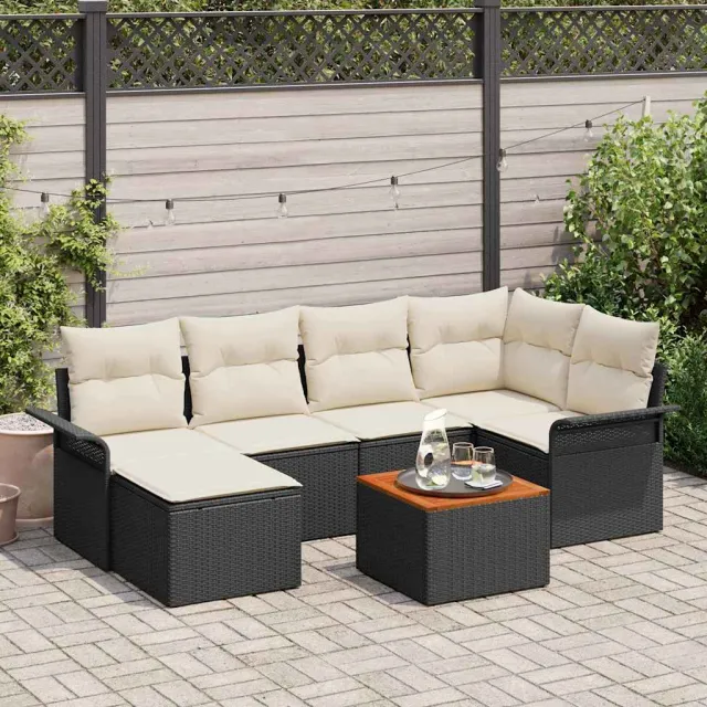 vidaXL Tuinbankenset 7 st Zwart poly rattan, foto 2