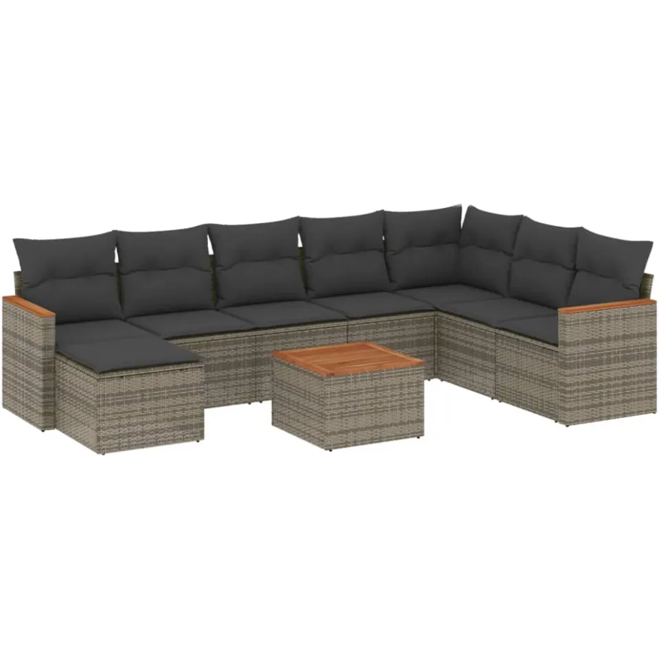 vidaXL 9-delige Loungeset met kussens poly rattan grijs, foto 3