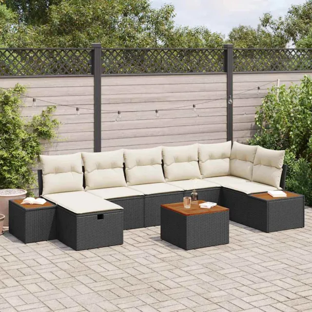 vidaXL Tuinbankenset 8 st Zwart poly rattan, foto 2