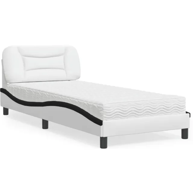 vidaXL Bed met matras "Hvar" kunstleer wit en zwart 90x190 cm