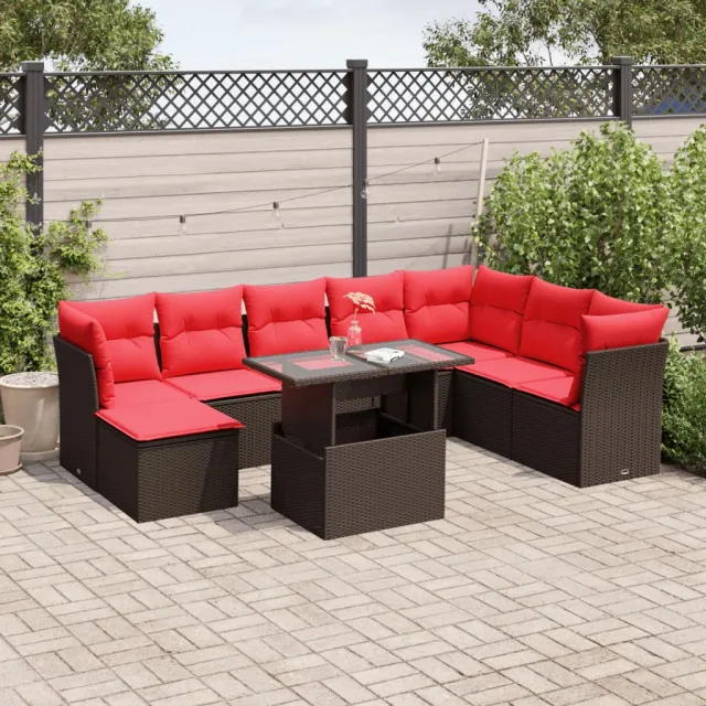 vidaXL 9-delige tuinbankset met kussens, bruin polyrotan, foto 2