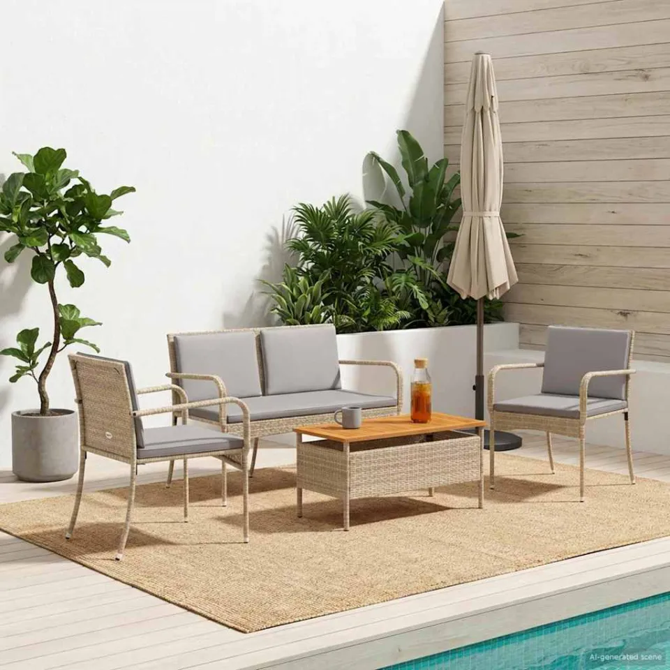 vidaXL Tuinset Beige poly rattan, foto 3