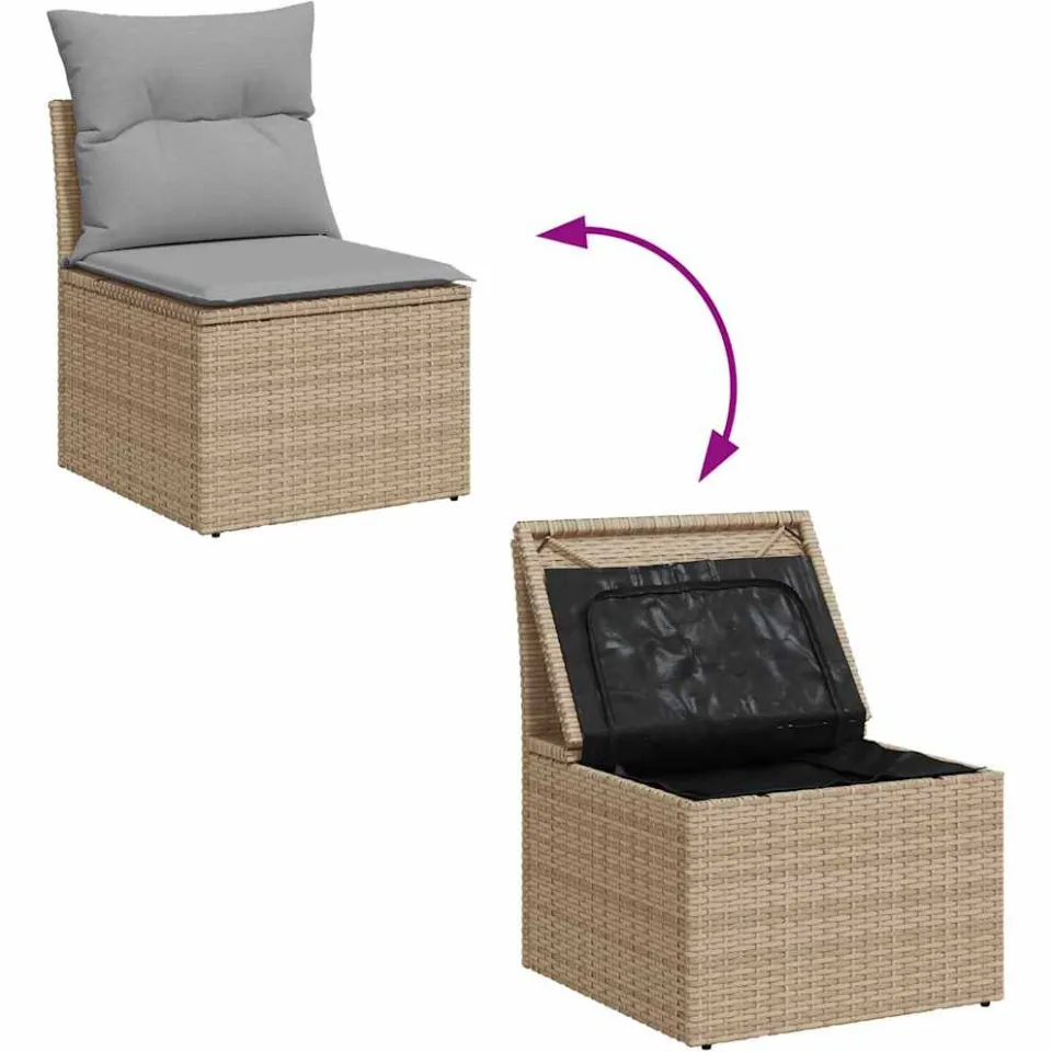 vidaXL Tuinbankenset 7 st Beige en Licht Grijs poly rattan, foto 4