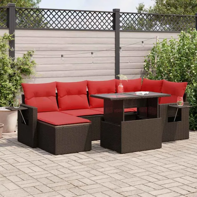 vidaXL 7-delige Loungeset met kussens poly rattan acacia bruin, foto 2