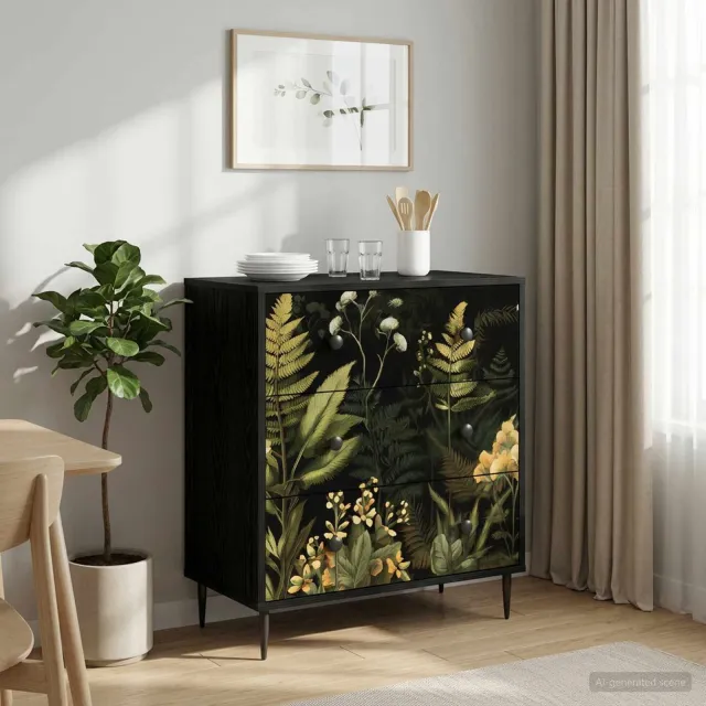 vidaXL Ladekast RHENEN Tropisch junglemotief 66 x 36,5 x 76 cm Zwart