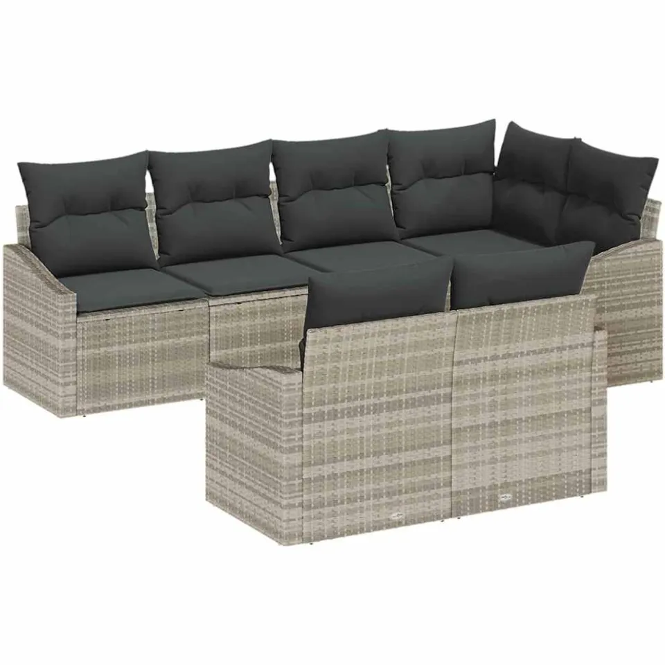 vidaXL Bankstel 7 st Lichtgrijs poly rattan