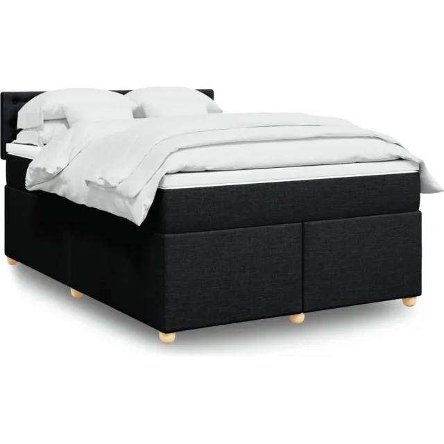 vidaXL Boxspring met matras stof zwart 140x200 cm