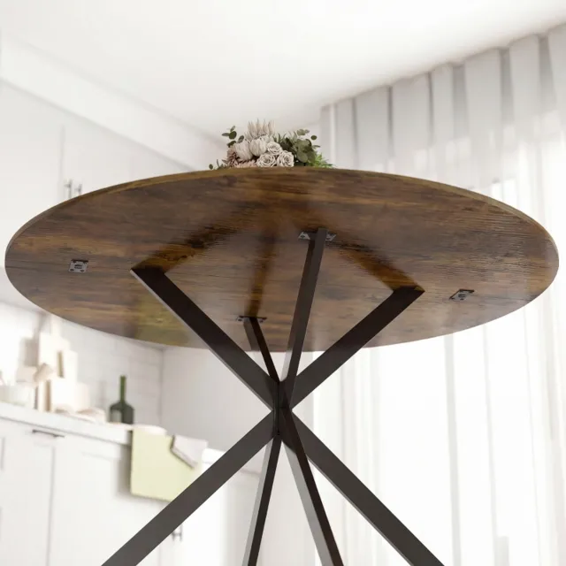 MODENUIT Ronde Eettafel - Stalen X-Poten - Voor Keuken En Eetkamer - Hout - 120x120x75 Cm - Rustiek Bruin Rustic Brown
