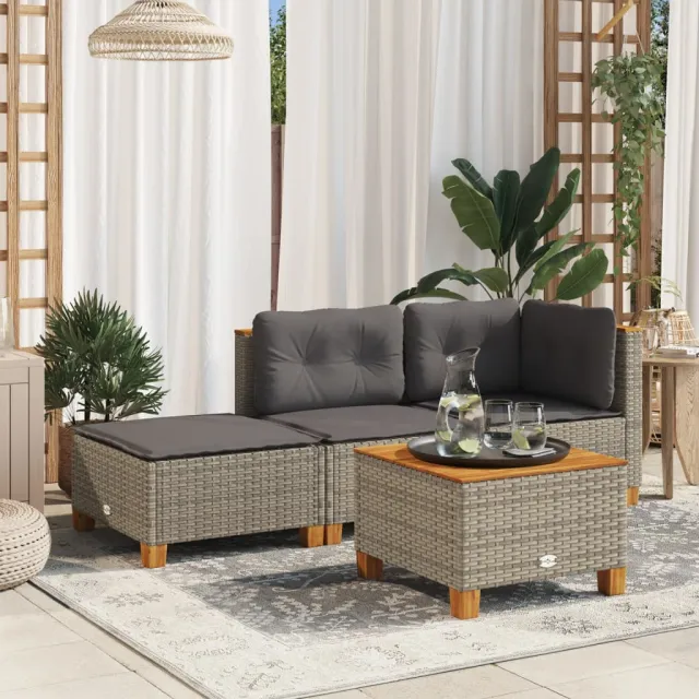 vidaXL Tuinkruk met kussen 63,5x56x32 cm poly rattan grijs, foto 2