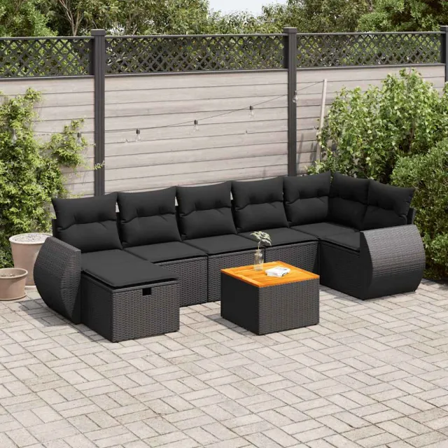vidaXL 8-delige Loungeset met kussens poly rattan zwart, foto 2