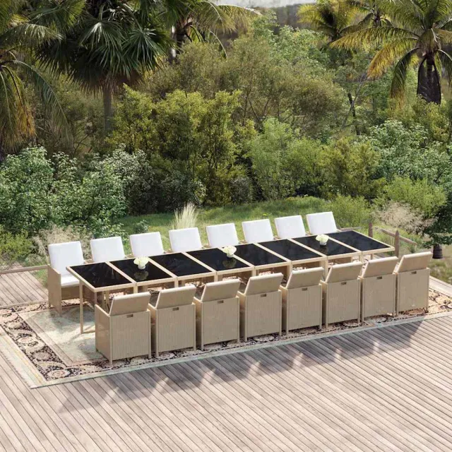 vidaXL 17-delige Tuinset met kussens poly rattan beige, foto 2