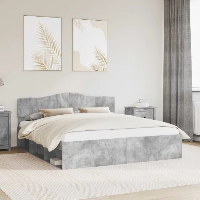 vidaXL Bedframe met hoofdeinde Beton 180 x 200 cm Massief grenenhout Grijs