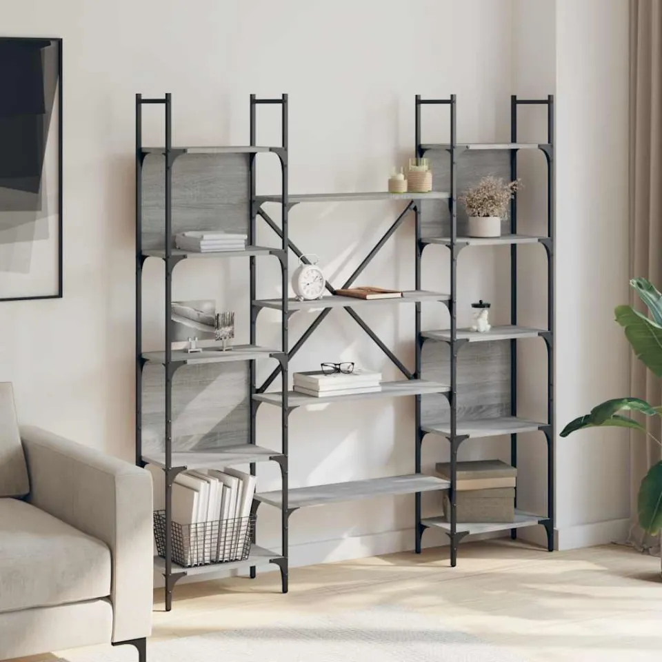 vidaXL Boekenkast 155,5x24x166,5 cm bewerkt hout grijs sonoma eiken, foto 3