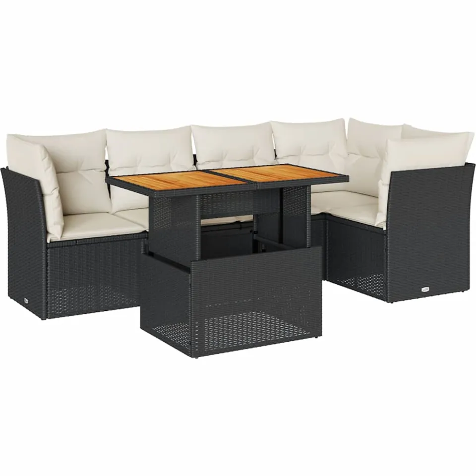 vidaXL 6-delige Loungeset met kussens poly rattan zwart, foto 3