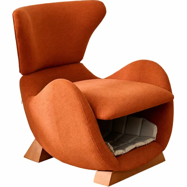 emvae Loungestoel - Fauteuil met Huisdierslaapplek voor Kat of Hond - Krasbestendige Woonkamerfauteuil - 66 x 69 x 76 cm - Hout en Stof - Wijnrood