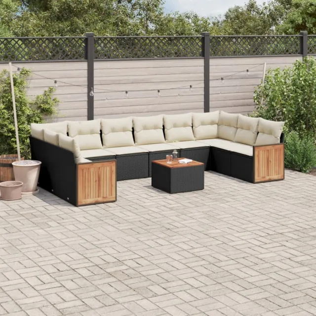 vidaXL 11-delige Loungeset met kussens poly rattan zwart, foto 2