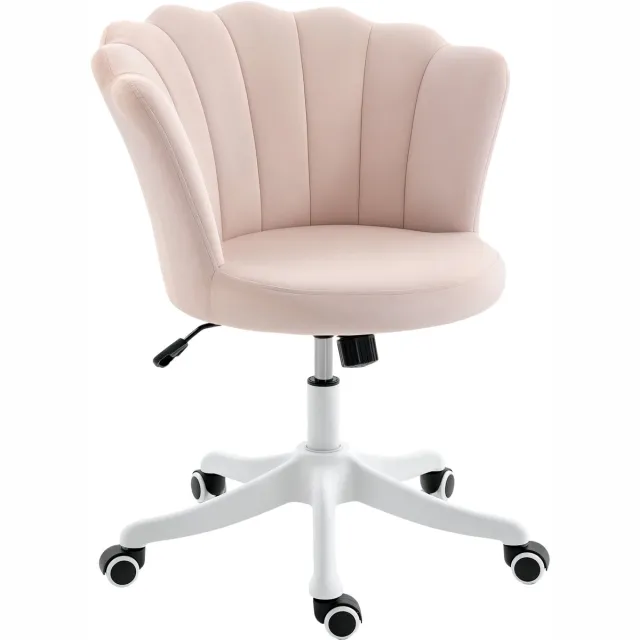 Homcom Bureaustoel - Fluweel (100% polyester) - 69x64x90cm - Roze en wit
