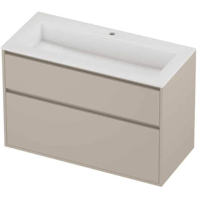 Proline Aristo Badmeubelset Polystone Elegant 1 Gat 100x46x67 cm Glans Wit Soft Linen Beige