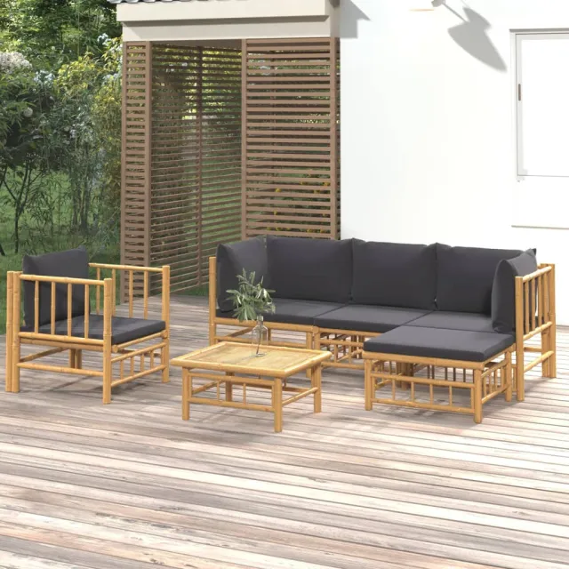 vidaXL 6-delige Loungeset met kussens bamboe donkergrijs Bruin