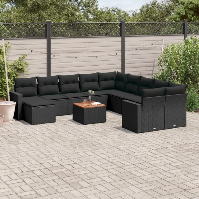 vidaXL 12-delige Loungeset met kussens poly rattan zwart, foto 2
