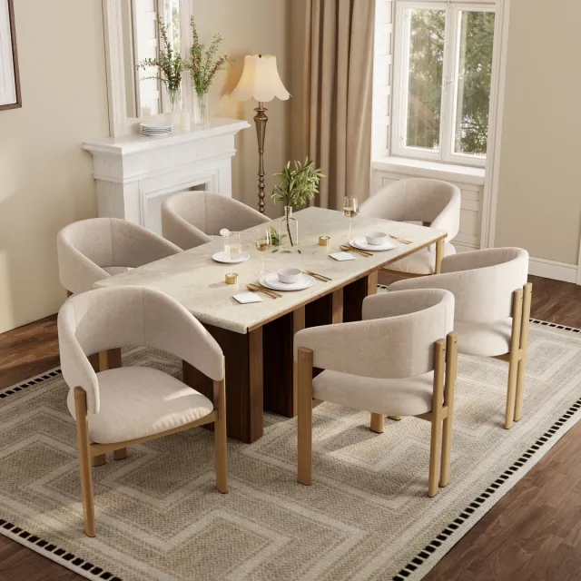 VVBV Eetkamerstoel 61.5x52.5x83 cm – Gestoffeerde Eetkamerstoel met Armleuningen – Scandinavisch – Minimalistisch – Modern Design – Natuurlijk Hout Houtkleur