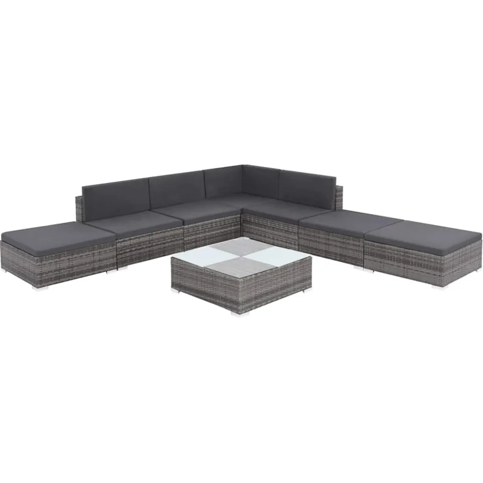 vidaXL 8-delige Loungeset met kussens poly rattan grijs, foto 3