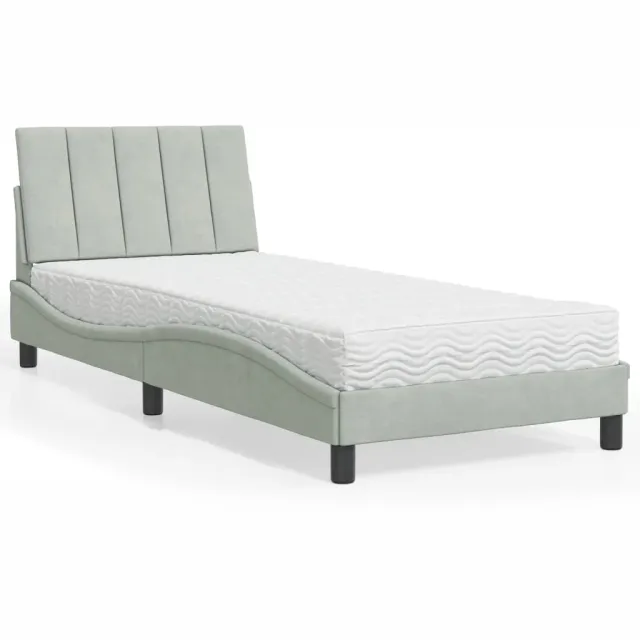 vidaXL Bed met matras "Hanko" fluweel lichtgrijs 90x190 cm