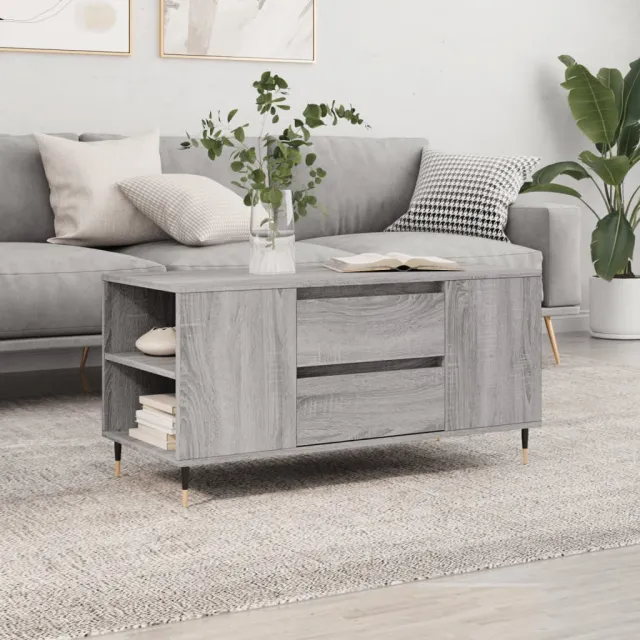 vidaXL Salontafel 102x44,5x50 cm bewerkt hout grijs sonoma eikenkleur, foto 2