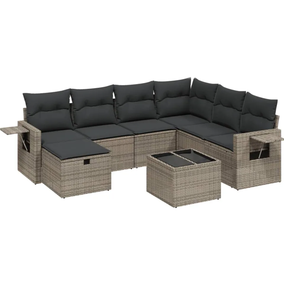 vidaXL 8-delige Loungeset met kussens poly rattan grijs