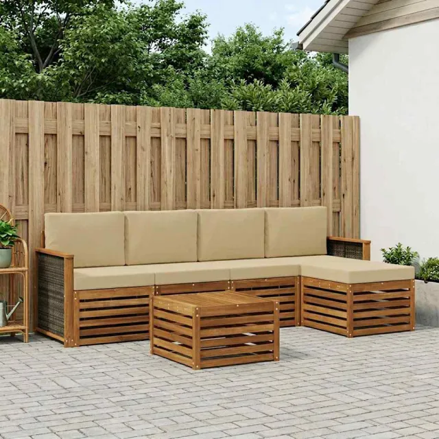 vidaXL Buiten bankenset 6 st 5-zits Natuurlijk en Beige