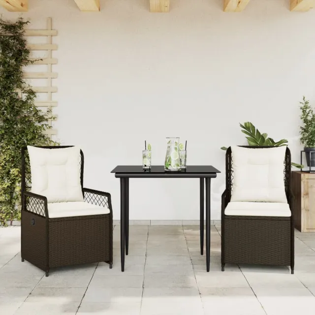 vidaXL 3-delige Tuinset met kussens poly rattan bruin, foto 2
