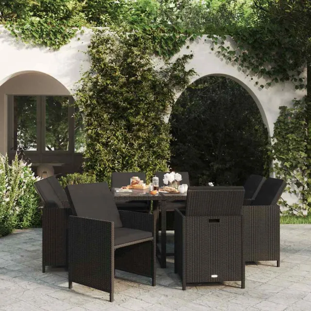 vidaXL 9-delige Tuinset met kussens poly rattan zwart, foto 2